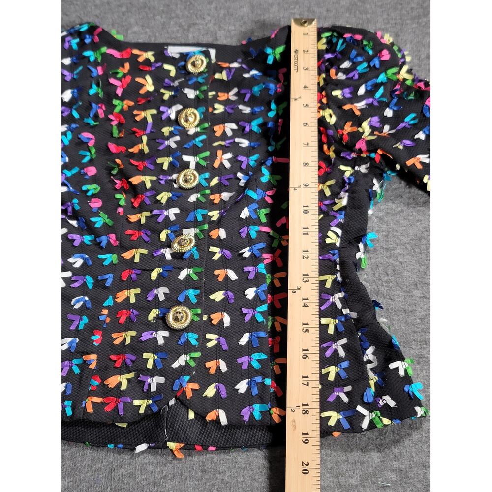 Gay Boyer Vintage Retro 80s 90s Bow Puff Sleeve Blouse Black Pleated Skirt Sz 6 - Picture 14 of 15